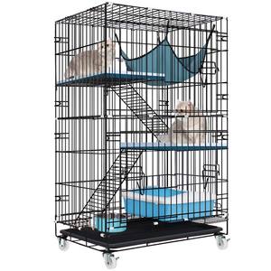 Gabbie per animali domestici in filo di acciaio inossidabile a 3 strati Semi-chiuse pieghevoli gabbia per gatti con vassoio in PVC - Product Image 1