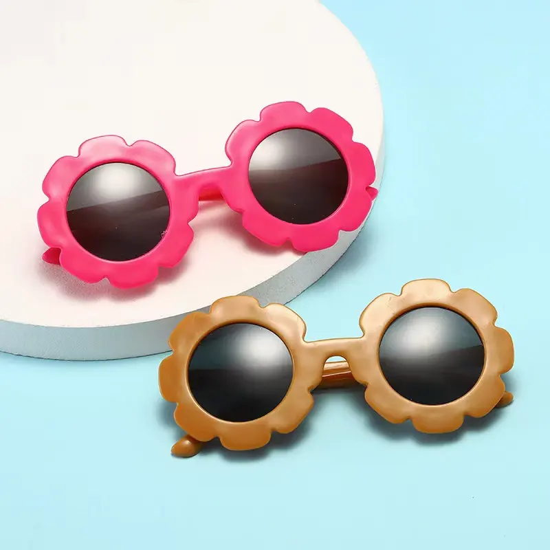 Óculos de sol redondos UV400 para meninos e meninas, óculos de sol infantis fofos redondos com flor de sol, novidade