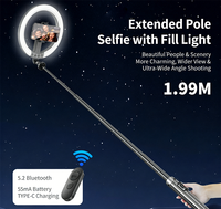 P61Q 199cm Anneau lumineux pour selfie 9 niveaux de luminosité Lumière pour selfie avec trépied en alliage d'aluminium pour diffusion en direct/enregistrement vidéo/TikTok