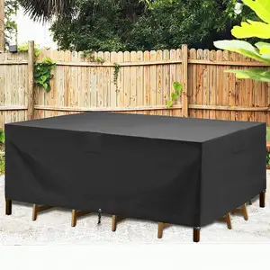 Custom Logo 420D Black Waterproof Outdoor Patio Table Furniture Cover Waterproof Garden Furniture Covers