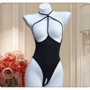 Lingerie sexy, body en satin de viscose noir et blanc, évidé, tentation, vêtements de nuit pour femmes 022 - Product Image 1