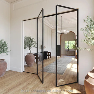 Porta in Alluminio <span class=keywords><strong>di</strong></span> Alta Qualità con Isolamento Acustico, <span class=keywords><strong>Telaio</strong></span> in Alluminio e Vetro Temperato per Interni, Porta a Battente in Vetro per Soggiorno - Product Image 2