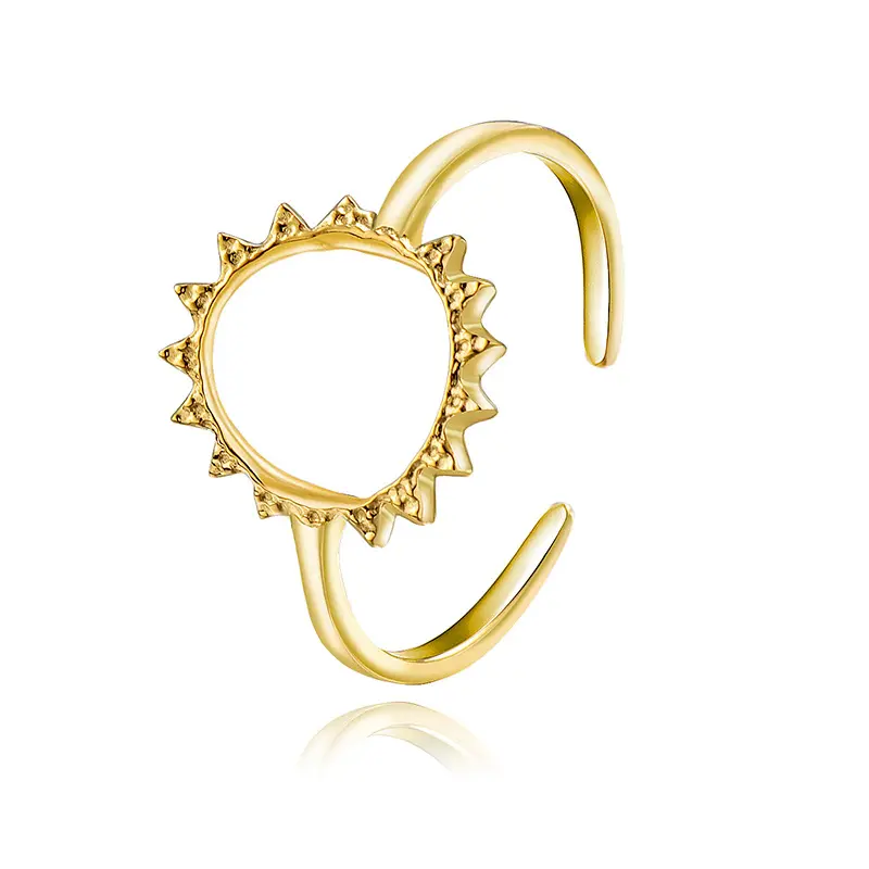 Sunflower Titanium Steel Ring Vintage French Elegant 18K Gold Women's Adjustable Open Fashion Versatile Ring