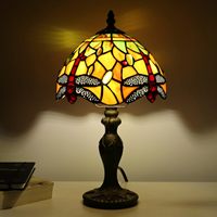   Lampe d'appoint moderne en forme de libellule, style 8x8x14 pouces, en résine bronze avec abat-jour en verre, verre teinté jaune, LED E26, lampes de table
