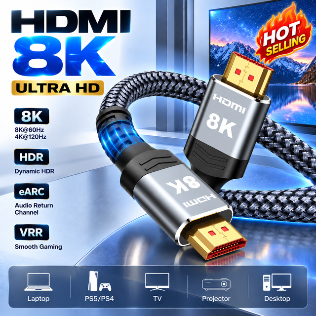 New Products HDMI Cable 4K 8K 1M 1.5M 2M 3M 5M 10M 15M 20M 30M 8K HDMI 2.1 Cable 8K 60Hz-4K 120Hz