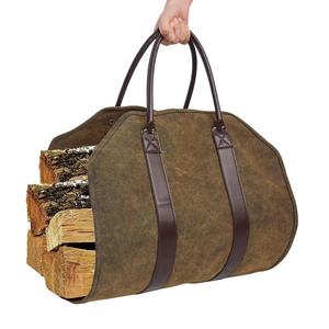 Échantillon gratuit Porte-bûches pour cheminée Sac de transport pour bois Toile cirée 16 oz Longue poignée robuste/Sangle de sécurité - Product Image 3