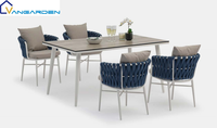 Ensemble de table et de chaises de jardin moderne pour l'extérieur, panneau HPL imperméable, cadre en aluminium, six places, meubles haut de gamme, résistant aux UV