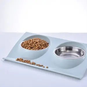 Tigela de comida para pets, tigela de aço inoxidável para cães e gatos beberem água à prova de vazamento