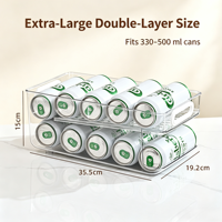 Organisateur de boissons pour réfrigérateur, distributeur de canettes à double couche avec poignée, bac de rangement transparent en PET pour canettes de soda, de bière et autres boissons