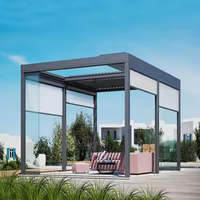 Pergola bioclimatique en aluminium avec toit à lamelles rétractables, revêtement poudré, LED, pour jardin extérieur moderne