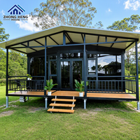 Casa Contenedor Expandible de Lujo de 20 pies/40 pies con Techo a Dos Aguas y Porche Frontal, Villa Modular Prefabricada para Vida en Resorts