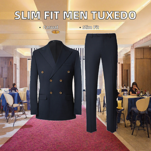 Bridalaffair Nouveaux Costumes de Mariage Bleus pour Homme, Revers, Col en V, Coupe Slim, 3 Pièces (Veste+Pantalon+Gilet) Respirants - Product Image 2