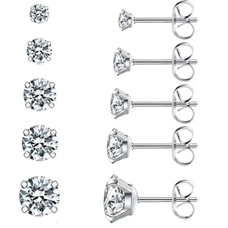 3-8Mm Zircon Rose Emas Stud Anting Anting-Anting Hypoallergenic Cubic Zirconia 316L Anting-Anting Stainless Steel CZ Anting-Anting