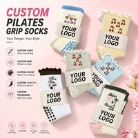 Chaussettes de yoga antidérapantes personnalisées OEM avec nœuds, volants, broderie en coton, respirantes, chaussettes de Pilates personnalisées avec logo