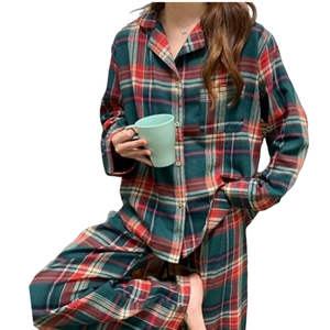 Custom Women's 100% Cotton Flannel <strong>Christmas</strong> <strong>Pyjamas</strong> <strong>Ladies</strong> Plaid Red XMAS Sleepwear Women Soft Long Pants Pajama Set - Product Image 3