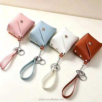 Mini porte-monnaie en PU avec porte-clés, pochette de rangement portable pour écouteurs, petit sac en cuir avec dragonne