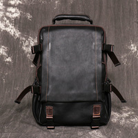 Sac à dos classique pour ordinateur portable en cuir véritable pour hommes 14 pouces sac noir à la mode avec doublure en polyester fermeture de couverture pour voyage
