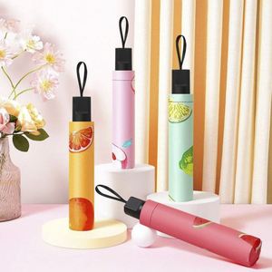 Paraguas Manual con Estampado de Frutas, con Revestimiento de Protección UV Negro, para Lluvia o Sol, Ideal para Viajes, Venta al Por Mayor - Product Image 1
