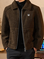 Manteau en fourrure ample pour homme, style streetwear, nouvelle collection automne/hiver, cardigan à col à revers et fermeture éclair, en peau de mouton et laine, veste bomber épaisse