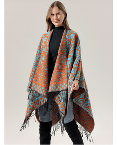 Chal de Mujer Vintage con Estampado Floral Jacquard, Abierto por Delante, de Imitación de Cachemira, con Borlas, Tipo Poncho, Étnico, con Flecos, para Viaje, Manta Envolvente - Product Image 2