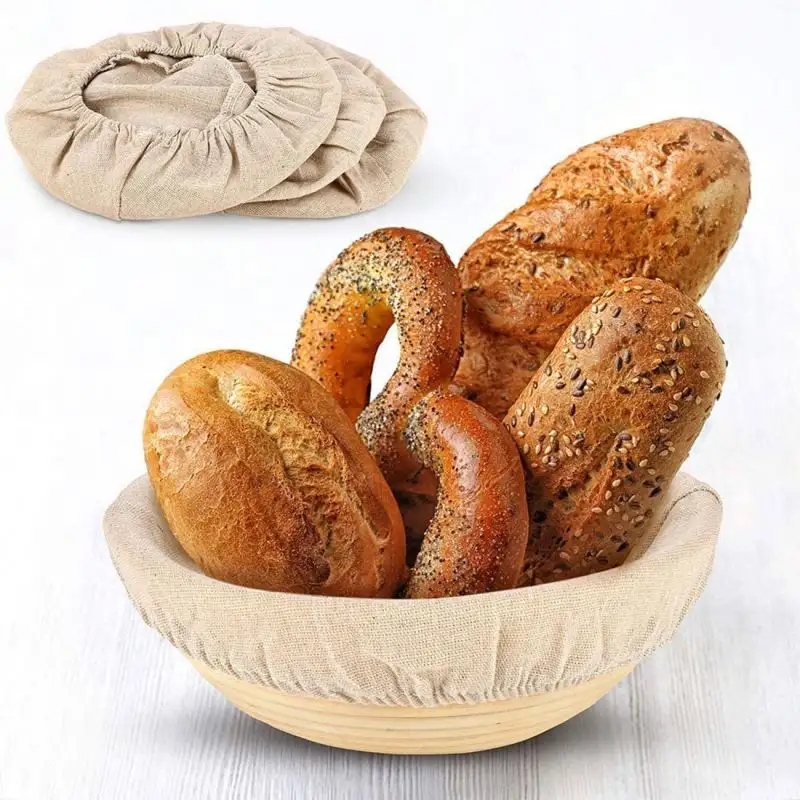 BSCI-funda de cesta de ratán Natural para pan, cubierta de lino hecha de algodón