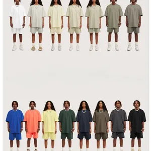 T-shirt da <span class=keywords><strong>uomo</strong></span> personalizzata 305G pesante 100% cotone lavata a maniche corte t-shirt estiva piccola scollatura 440G <span class=keywords><strong>pantaloncini</strong></span> pesanti coppia Set - Product Image 6