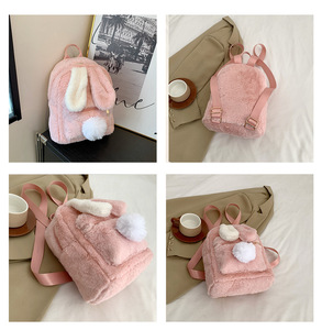 Mochila Escolar de Peluche con Orejas de Conejo, Mochila de Peluche Rosa con Cremallera de Dibujos Animados - Product Image 6