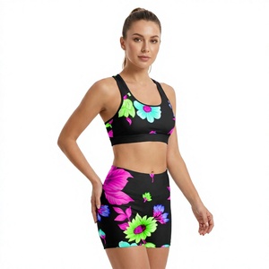 Yoga Set Racerback Crop Top High Waist Shorts Quick Dry Spandex Polyester 2 Piece Workout Wear Booty short sports <b>bra</b> - Product Image 1