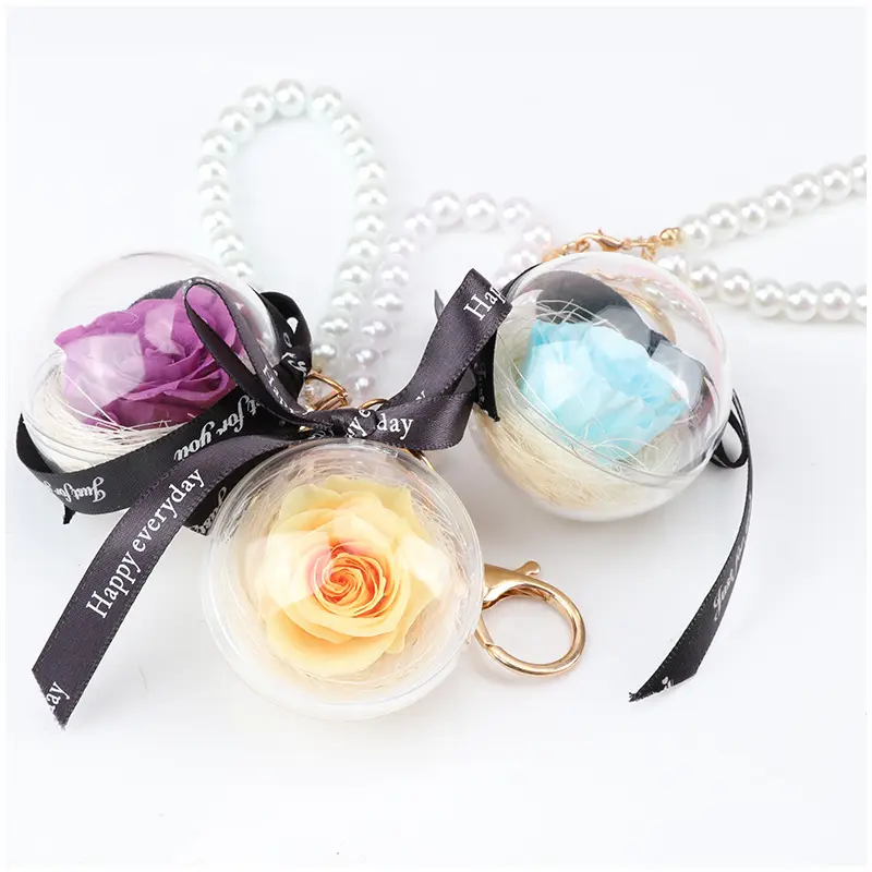 Decorative Gifts Presents Valentine Mother's Day Preserved Forever Flowers Crystal Ball Eternal Rose Diy Key Chain for Sale