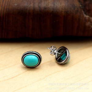 Pendientes de acero inoxidable yunnique con turquesa, engaste ovalado, joyería de acero de titanio para mujer, regalo, accesorios de moda - Product Image 2
