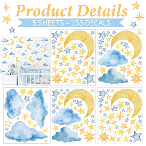 Watercolor Moon Star <strong>Cloud</strong> <strong>Wall</strong> <strong>Stickers</strong> Removable Vinyl <strong>Wall</strong> Decals for Baby Nursery Kids Bedroom Ceiling Home <strong>Wall</strong> Art Decor - Product Image 4