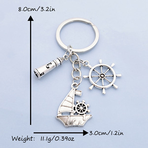 Portachiavi a Tema Nautico, Ciondolo in Metallo con Ancora, Timone, Barca a Vela e <span class=keywords><strong>Faro</strong></span> per Borsa, Regalo - Product Image 3