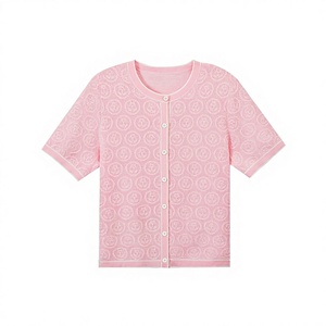 Haut en maille à manches courtes pour femme en Lyocell Triacétate, style <span class=keywords><strong>français</strong></span>, <span class=keywords><strong>jacquard</strong></span> floral 3D, élégant et sophistiqué, idéal pour l'été, vente en gros - Product Image 5