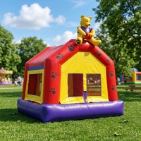 Château Gonflable Familial Bleu et Jaune Fantaisie, Combinaison Gonflable Personnalisée pour Fêtes, à Vendre