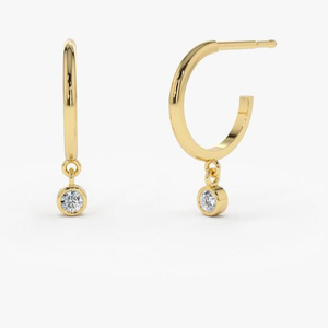 Fashion Design Jewelry Stainless Steel 14k <strong>Gold</strong> <strong>Hoop</strong> with Dangling Cubic Zirconia <strong>Earring</strong> Diamond Dangle <strong>Earring</strong> - Product Image 1