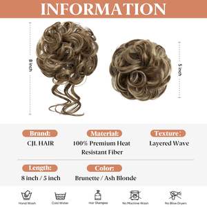 2 Piezas de Moño Despeinado Pre-Adherido, Extensiones de Cabello Sintético Ondulado y Rizado, Moño Falso, Cola de Caballo, para Mujer - Product Image 3