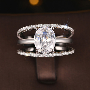 Set di Tre Anelli con Zircone Ovale a Quattro Punte per Donne, Elegante Gioiello da Matrimonio alla Moda - Product Image 6