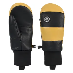 Autumn Winter Waterproof Supple Goatskin Leather Gloves Ski Mitten With Hanger Loop High Quality