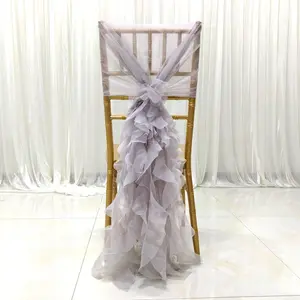 Wedding Purple Flower Chair Sash Chiffon Milky Mesh Chair Decoration