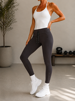 Leggings de yoga taille haute effet push-up avec poches cargo arrière, taille à cordon de serrage, pantalon de sport réfléchissant pour la course et la gym avec fermeture éclair