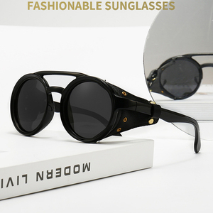 Lunettes de soleil polarisées rondes Sparloo 10346 en gros avec protections latérales en cuir - Product Image 2