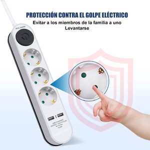 Prise de courant blanche de 1.5m avec 6 prises 3 prises et 2 interrupteurs USB 3680W Max Protection contre les surtensions - Product Image 3