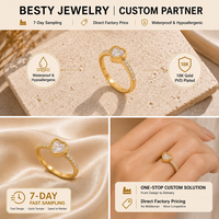 Wholesale Trendy Wedding 18K PVD Gold Stainless Steel Zircon Heart Ring Waterproof Hypoallergenic High Polish Daily Wear Unisex