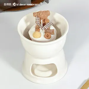 Grosir Keramik Putih Murni DIY Tungku Pemanas Keju Set Lilin Fondue