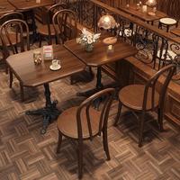 Restoran Set perabotan Retro kecil meja bulat anyaman kursi sandaran meja kopi santai meja makan kursi restoran