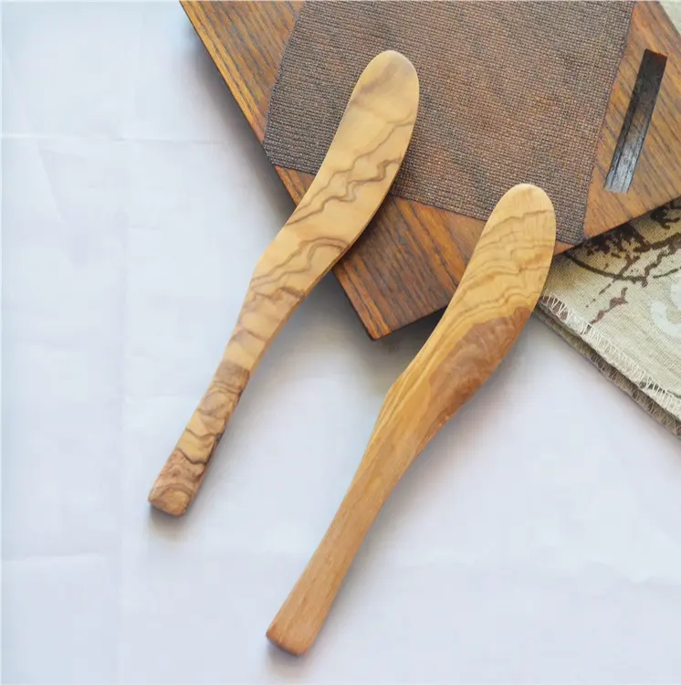 Нож для масла из оливкового дерева с логотипом на заказ, деревянный нож