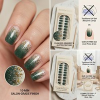 Ongles en gel semi-durcis sans UV, non toxiques, avec esthétique vert forêt pour marque privée professionnelle (autonomie jusqu'à 14 jours)