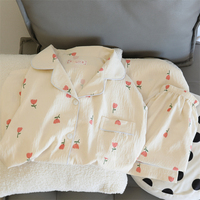 Pyjama en crêpe de coton à manches longues pour femme 2026, style cardigan à revers