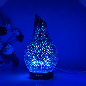 Hot-selling 0.5L 3D Glass Tilted Ultrasonic Cold Fog Seven-color Luminescent AC Powered Quiet Essential <b>Oil</b> Wood <b>Diffuser</b> - Product Image 3