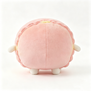 Peluche de macaron personalizado con base de semillas de sandía, parte superior amarilla crema con puntos brillantes, extremidades blancas pequeñas, juguete suave con forma de postre redondo. - Product Image 3